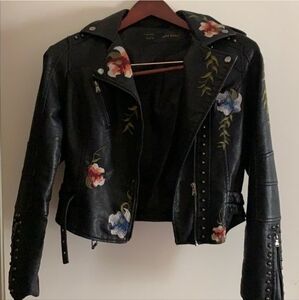 Embroidered faux leather jacket